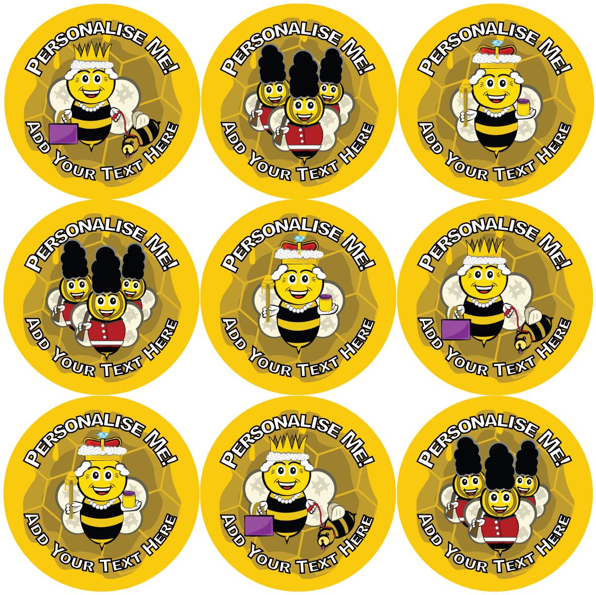 144 Personalised Royal Bee 30mm Reward Stickers for School Teachers, Parents and Nursery
