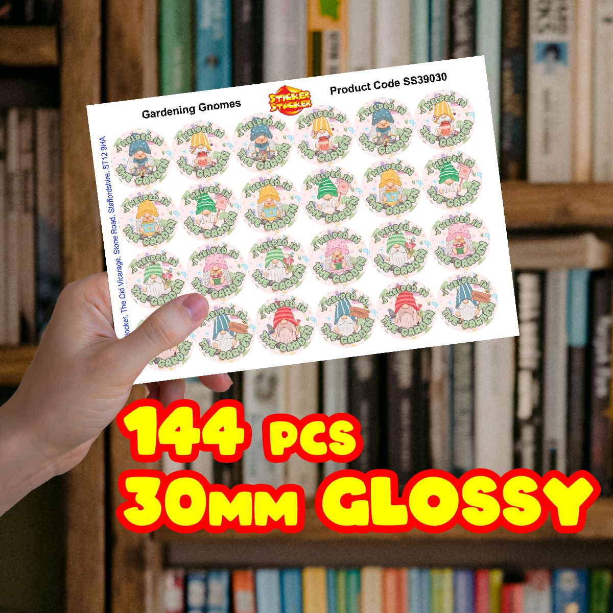144 Gardening Gnomes 30mm Reward Stickers for Teachers or Parents