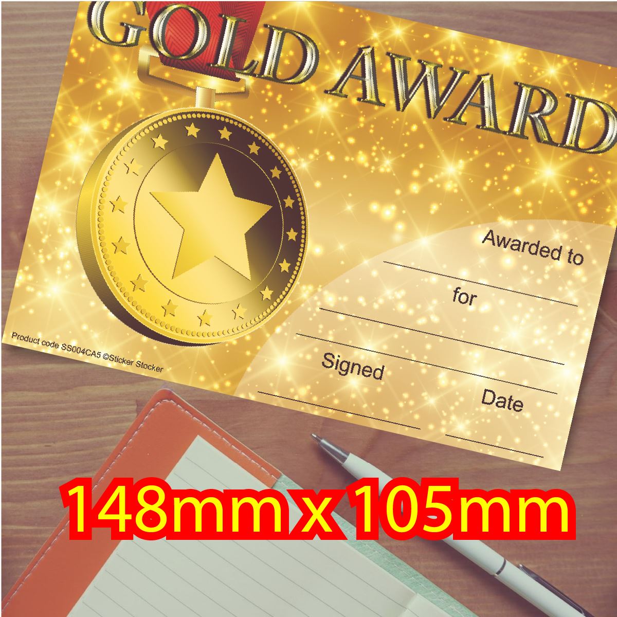 30 Gold Award Certificates for school teachers, 250gsm A5 silk finish card