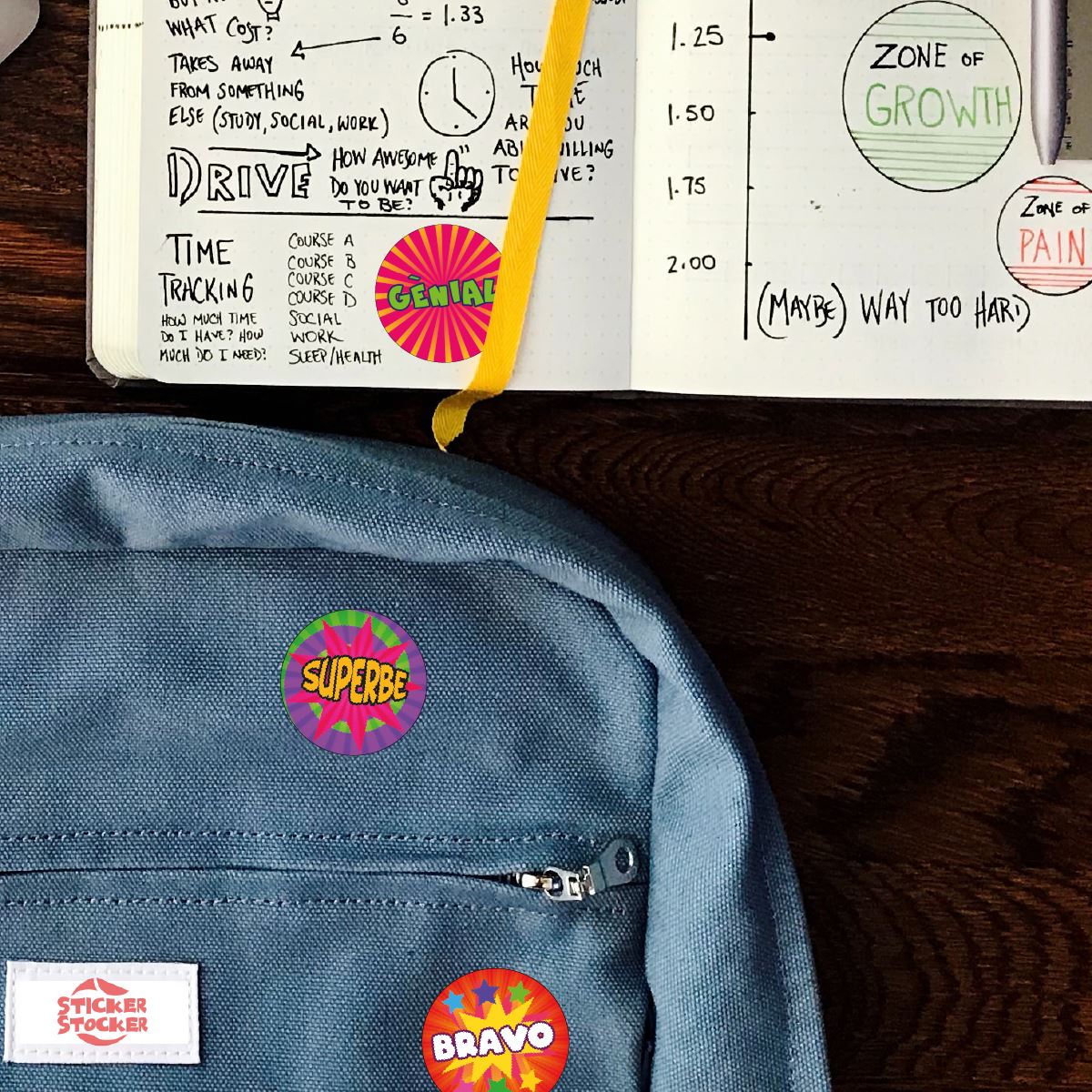 144 Funky French Praise Word Stickers - 30mm Glossy Reward Stickers for Teachers & Parents