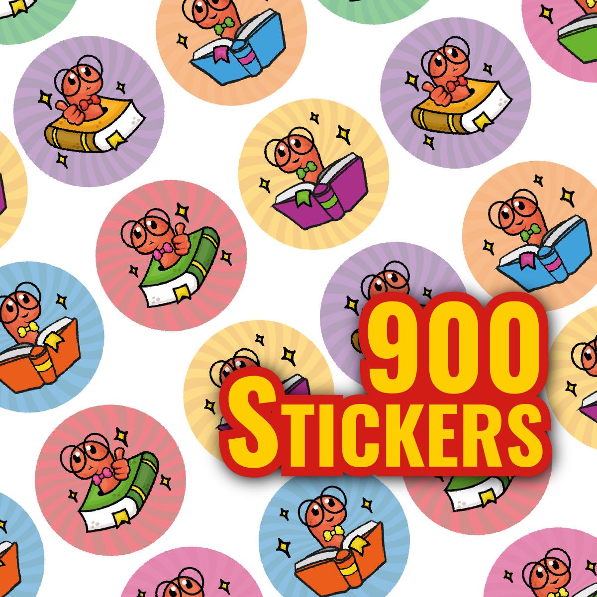 900 Mini Book Worm Reading Reward Dots 10mm Glossy Teacher Reward Stickers Spot Stickers Journal Stickers
