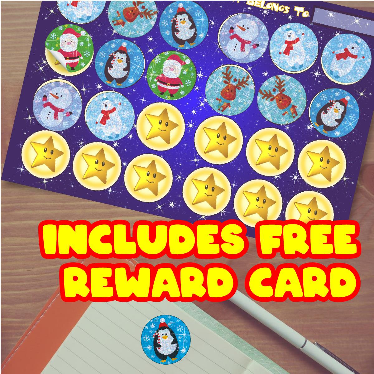 96 Sparkle Christmas Friends Stickers 30mm + 60 Free Sparkle Smiles Reward Stickers for Teachers, Parents and Schools