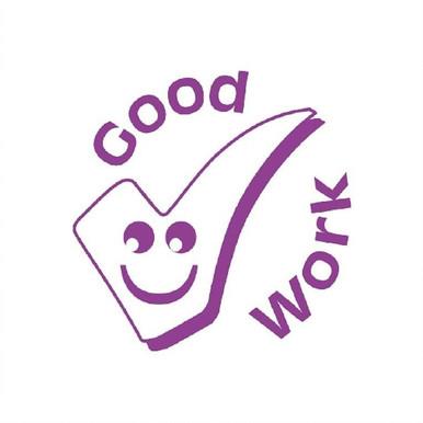 Good Work Smiley Tick - Self inking teacher reward xstamper xclamations stamp