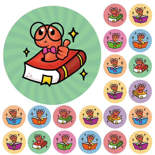 900 Mini Book Worm Reading Reward Dots 10mm Glossy Teacher Reward Stickers Spot Stickers Journal Stickers