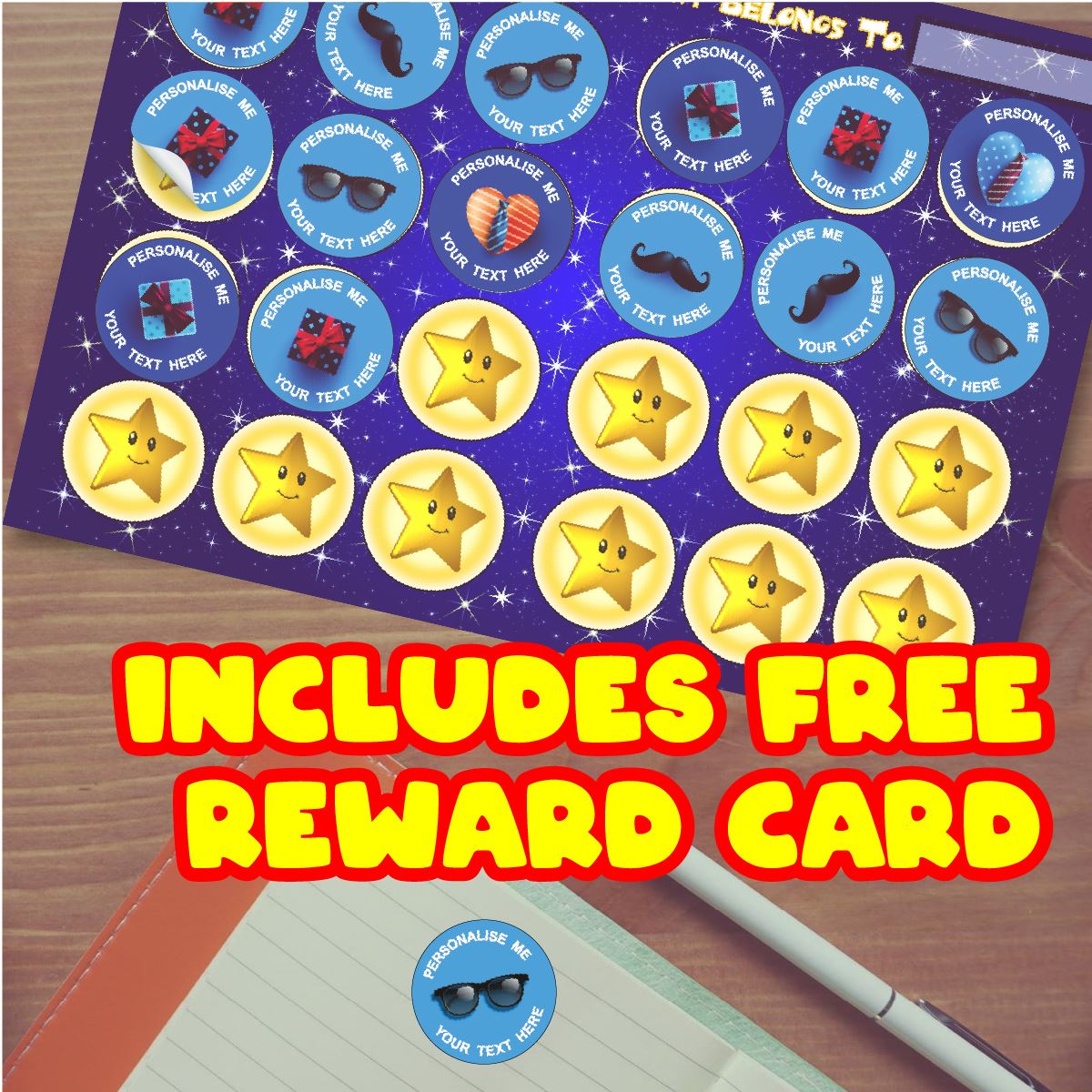 144 Blue Presents Personalised 30mm Reward Stickers for School Teachers