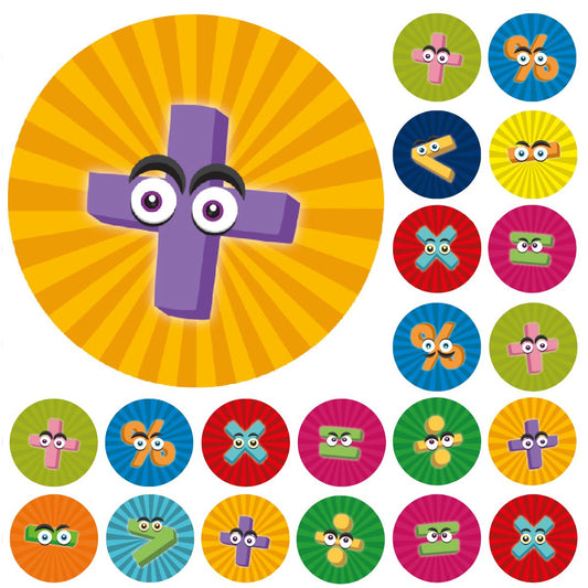 900 Colourful Mini Maths Character Dots 10mm Glossy Teacher Reward Stickers Spot Stickers Journal Stickers