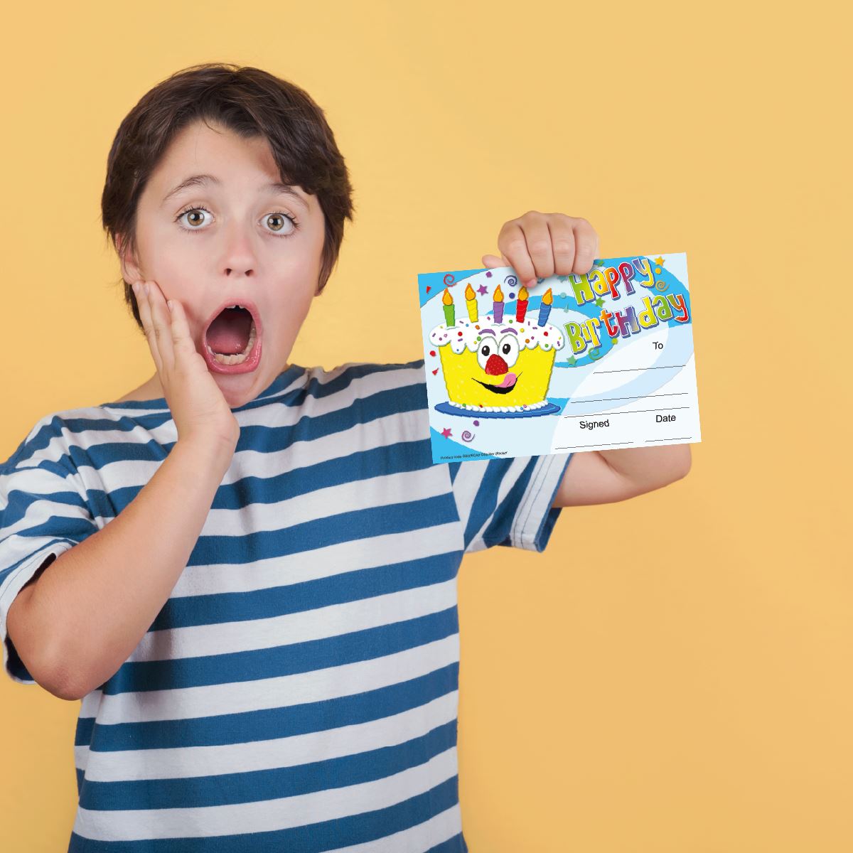 30 Happy Birthday Cake themed award certificates for school teachers, 250gsm A5 silk finish card