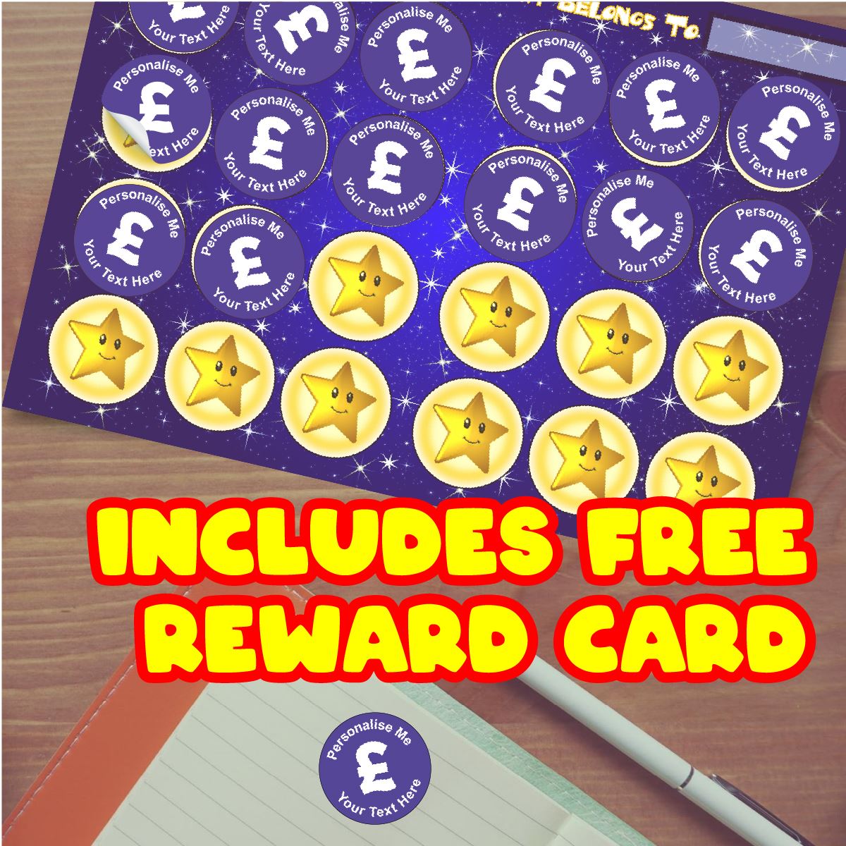 144 Pound Sterling GBP Personalised 30mm Reward Stickers for School Teachers