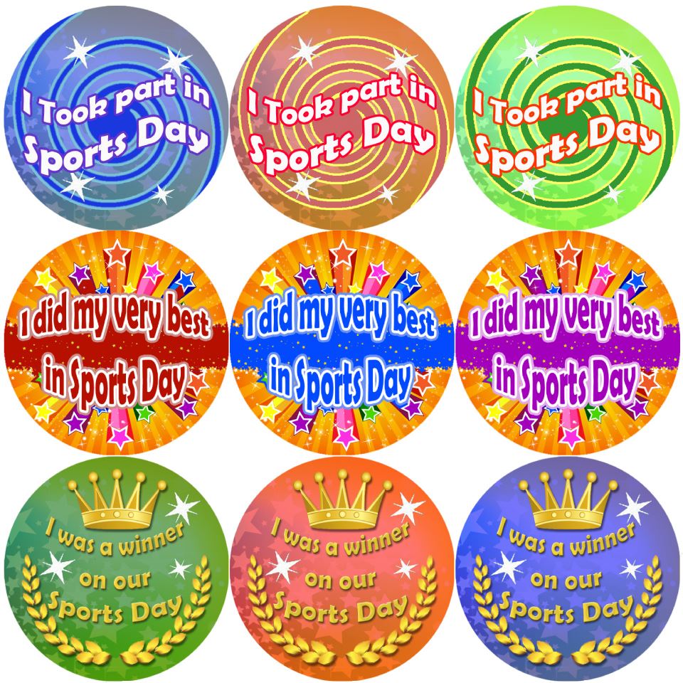 144 Sports Day 30mm Reward Stickers for Teachers, Parents and Schools