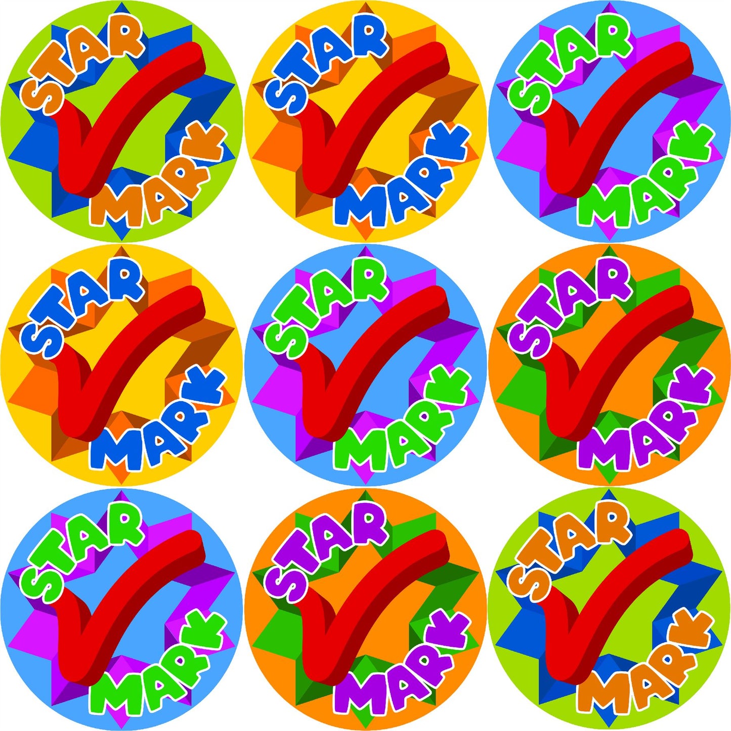 144 Star Mark 30mm Stickers Glossy Reward Stickers