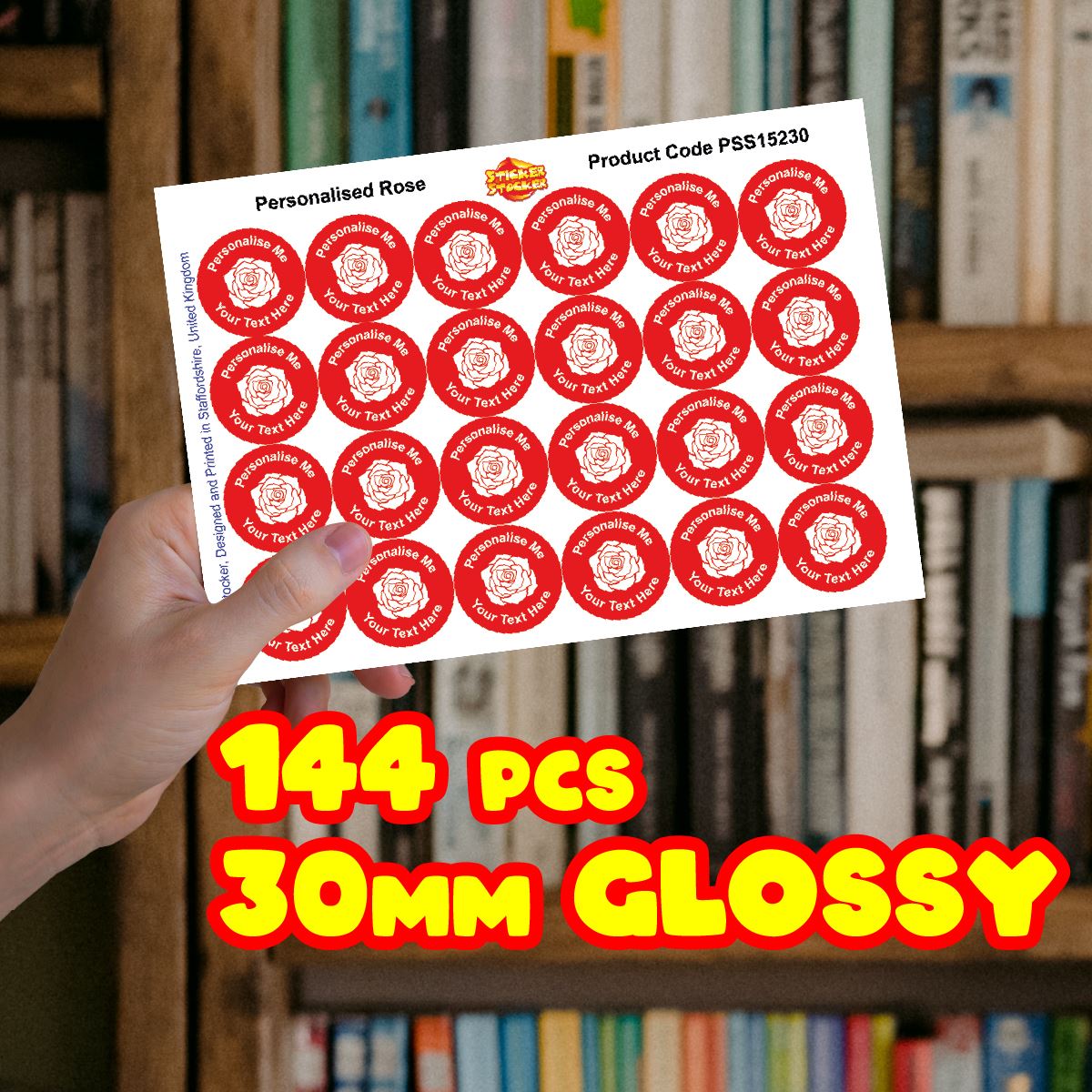 144 Rose Red Personalised 30mm Reward Stickers for School Teachers