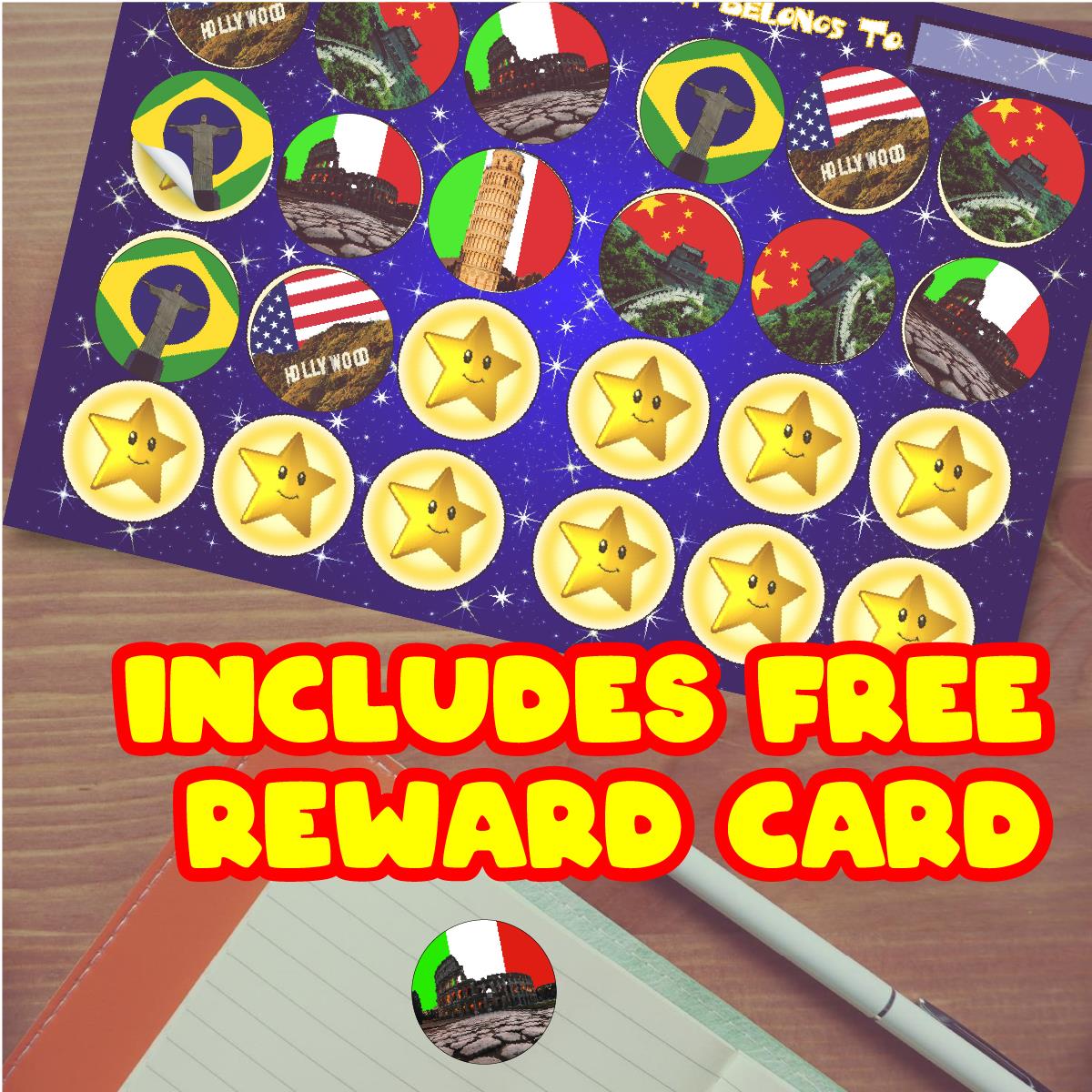 144 World Landmarks 30mm Stickers for School Teachers, Parents and Nursery