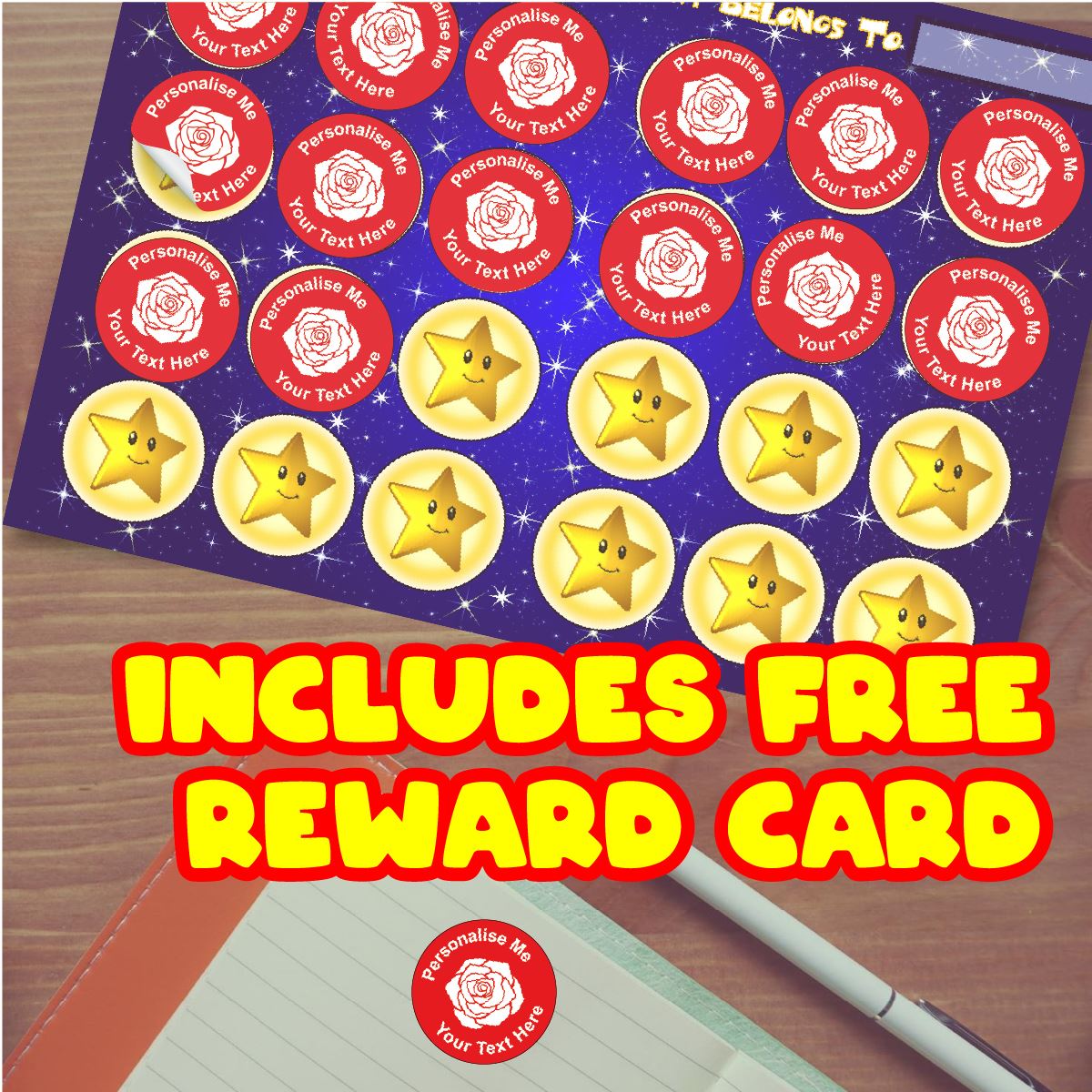 144 Rose Red Personalised 30mm Reward Stickers for School Teachers