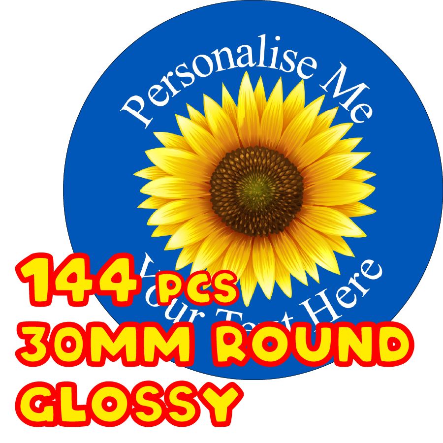 144 Sunflower Personalised 30mm Glossy Stickers Crafting Gift Packaging Seal Labels