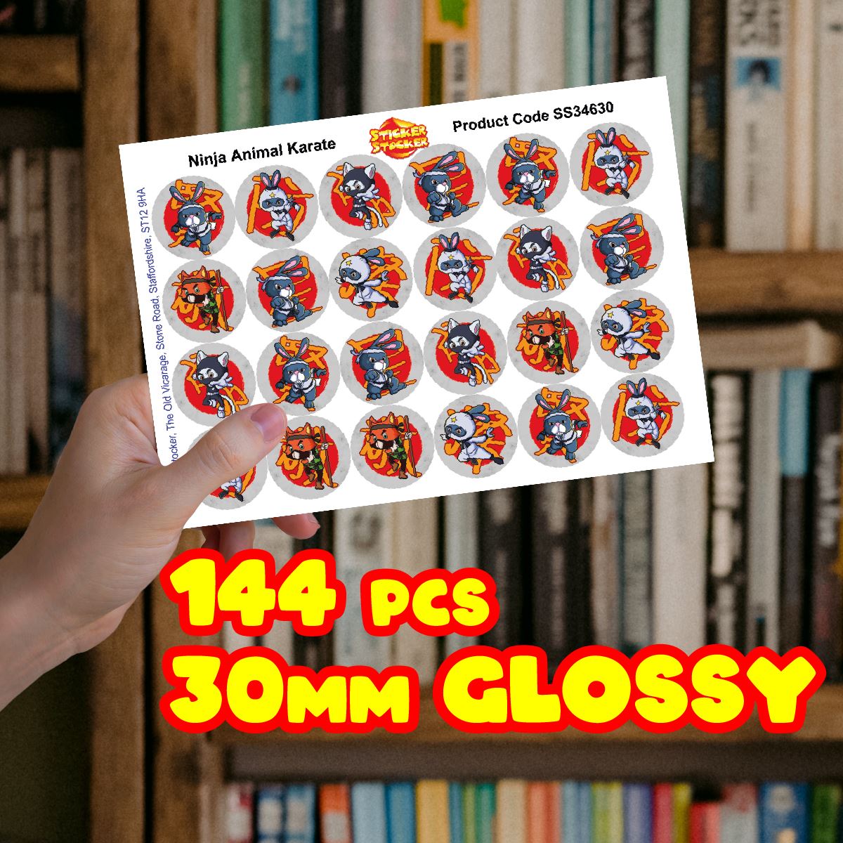 144 Karate Ninja Animals  - 30mm - Glossy Reward Stickers for Teachers & Parents