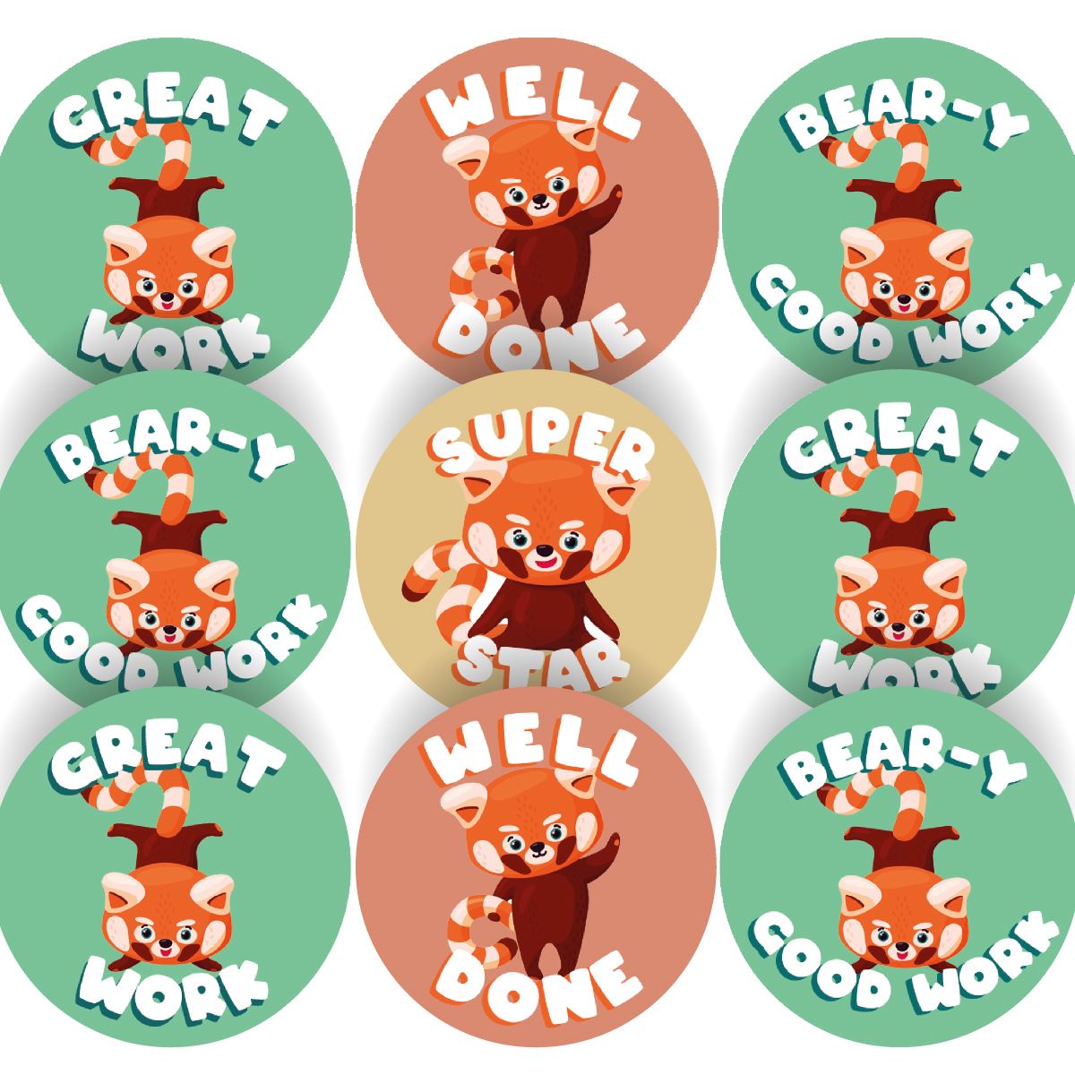 144 Red Panda Praise Reward Stickers 30mm Animal Reward Stickers for Teachers or Parents