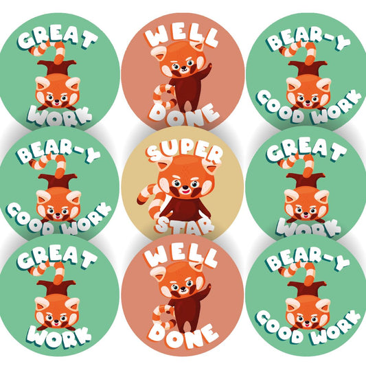 144 Red Panda Praise Reward Stickers 30mm Animal Reward Stickers for Teachers or Parents