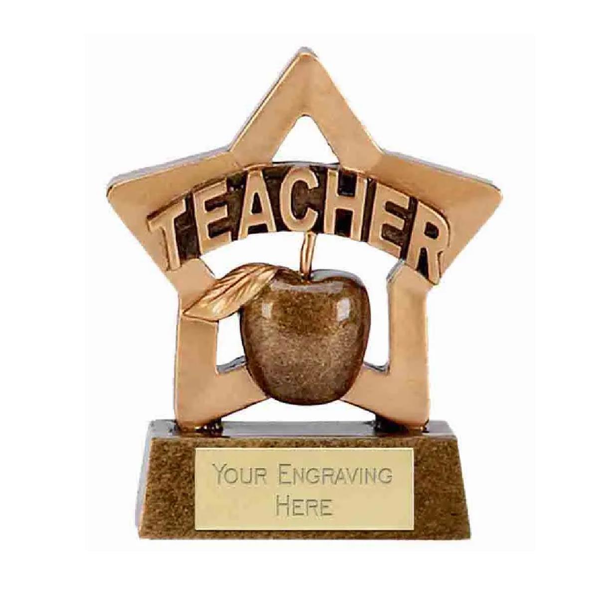 Mini Star Teacher Award Trophy 8cm Resin FREE engraving and Certificate