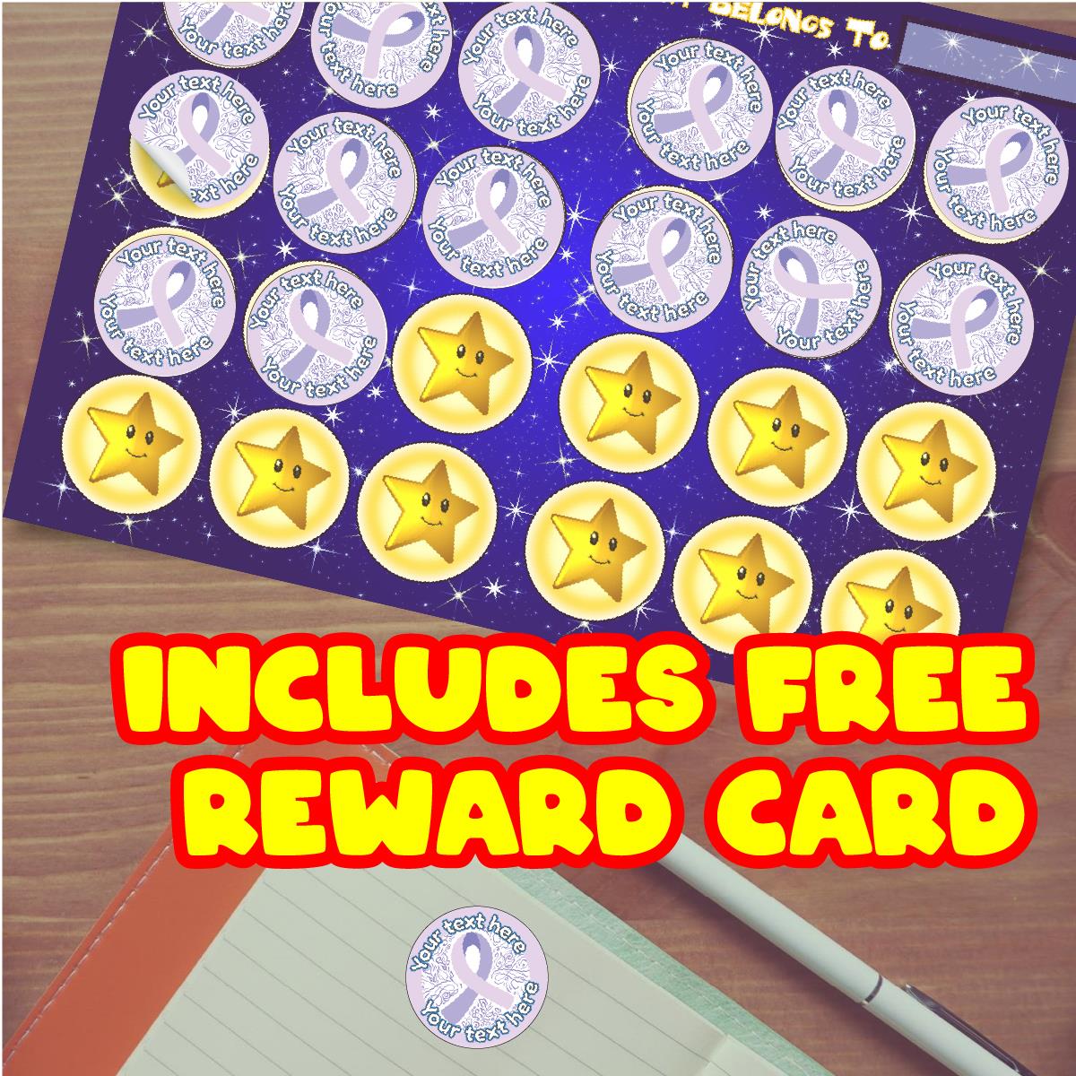 144 Purple Cancer Awareness Personalised 30mm Stickers Teachers, Parents, Schools (UNIQUE)