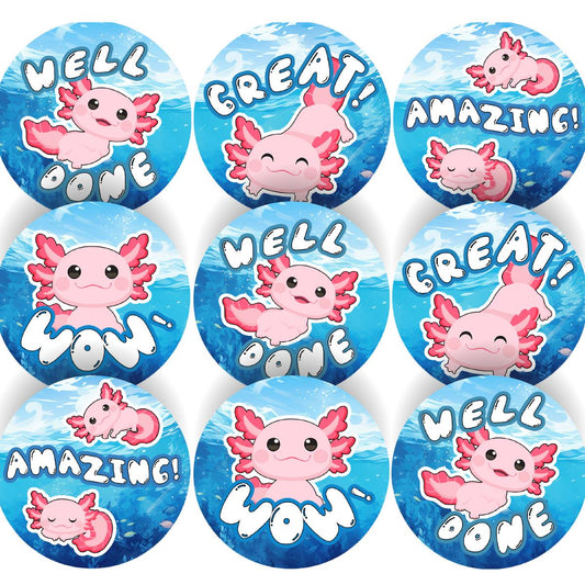144 Awesome Axolotl Reward Stickers - 30mm - Teacher Parents School Nursery