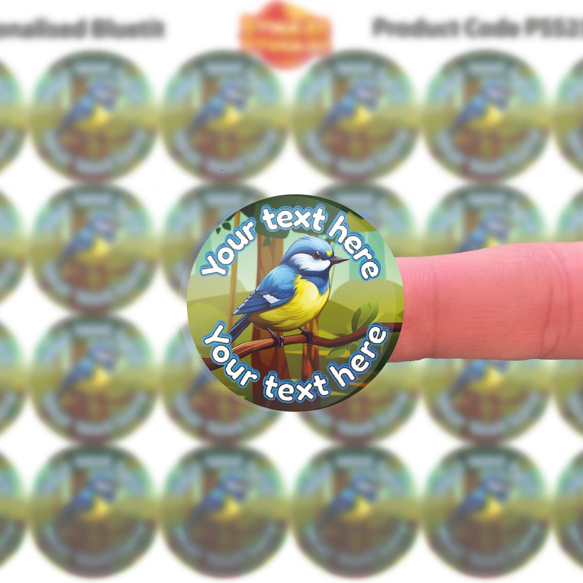 144 Personalised Bluetit Bird 30mm Reward Stickers for School Teachers, Parents and Nursery