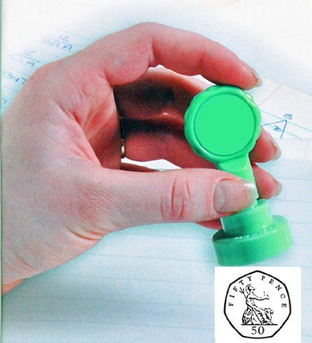 UK Currency 50p fifty pence - Self inking teacher reward xstamper xclamations stamp