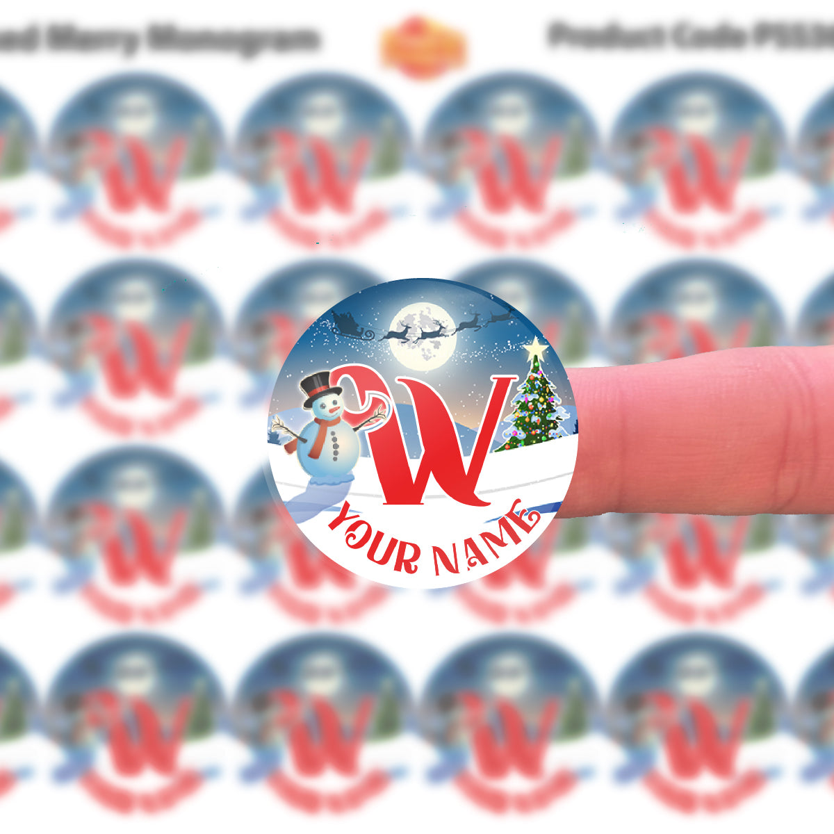 144 Personalised Merry Monogram 30mm Christmas Initial Stickers for School Teachers, Parents, Gifts, Events