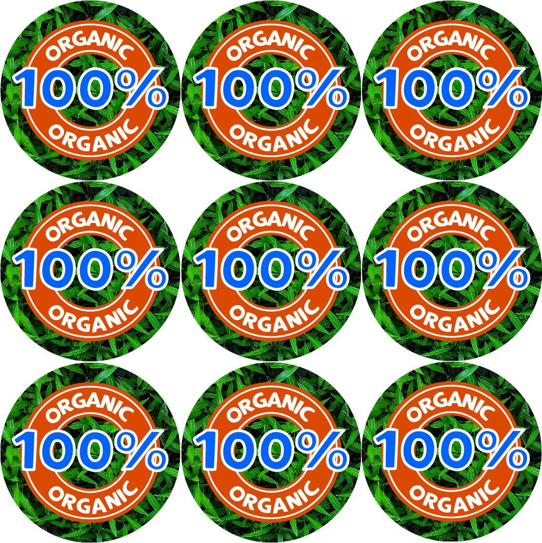 144 100% Organic themed 30mm Stickers Glossy Recycle Packaging Labels