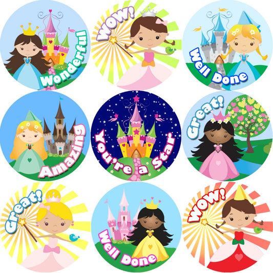 144 Princess Praise Words 30mm Stickers for Teachers, Parents and Party Bags