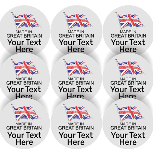 144 Personalised Made in Great Britain 30mm Union Jack UK Glossy Stickers Labels