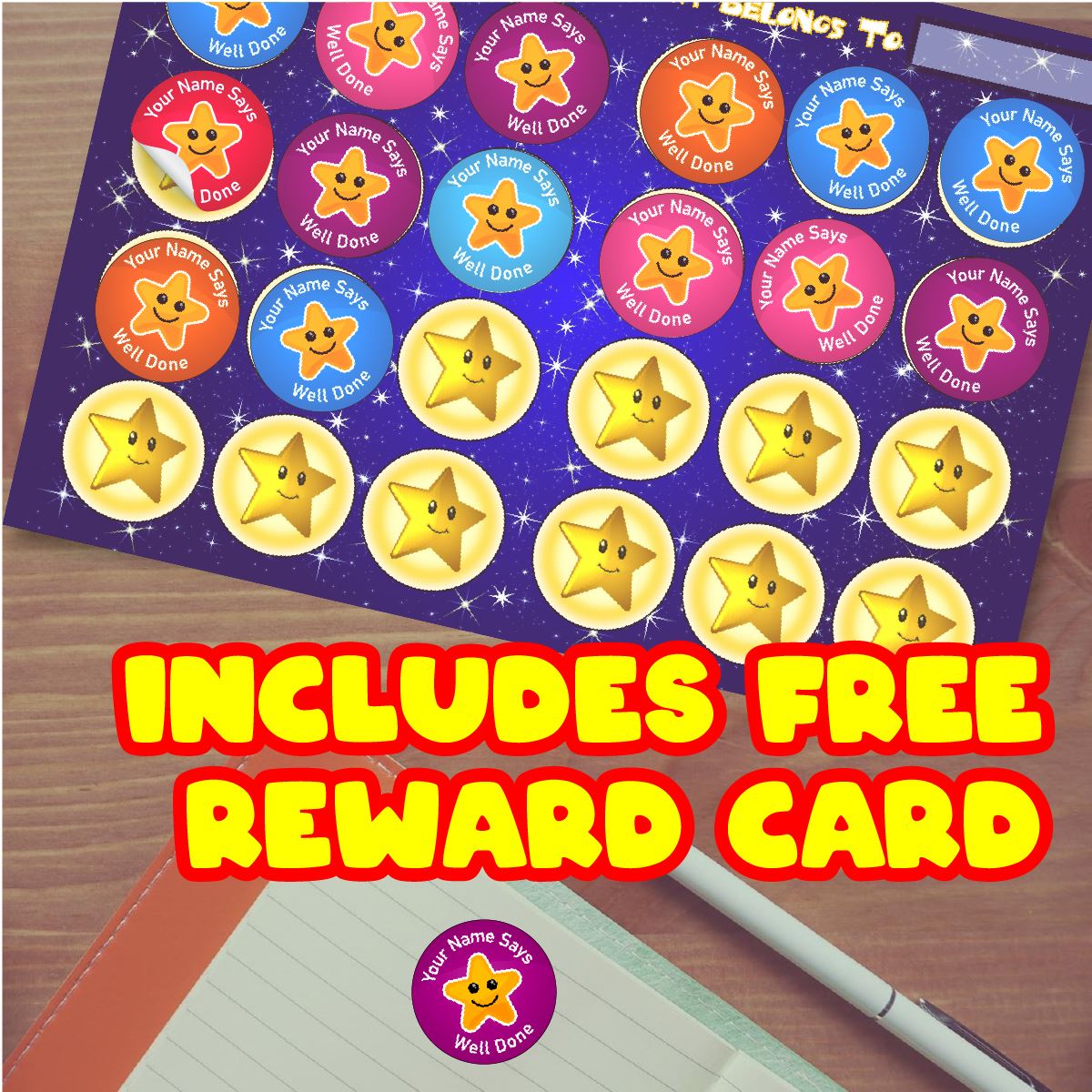 144 Personalised Well Done Star 30mm Reward Stickers for School Teachers, Parents and Nursery