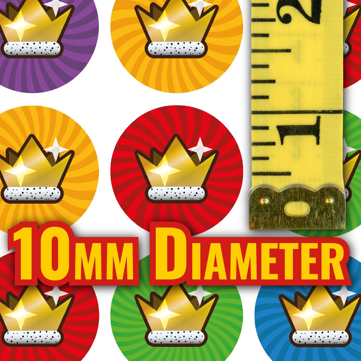 900 Mini Colourful Crown Award Dots 10mm Spot Reward Stickers for Teachers and Planner Charts