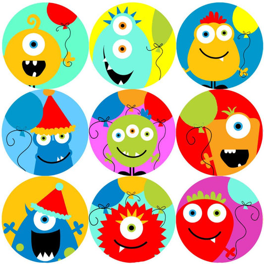 144 Happy Birthday Monsters 30mm Reward Stickers for Teachers, Parents and Party Bags