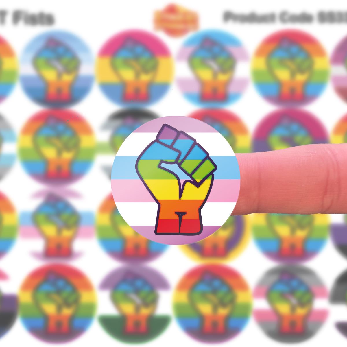 144 Colourful LGBT Pride Rainbow Fists 30mm Glossy Stickers