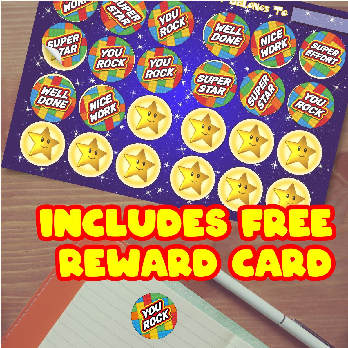 144 Building Block Praise Words - 30mm - Glossy Reward Stickers for Teachers & Parents