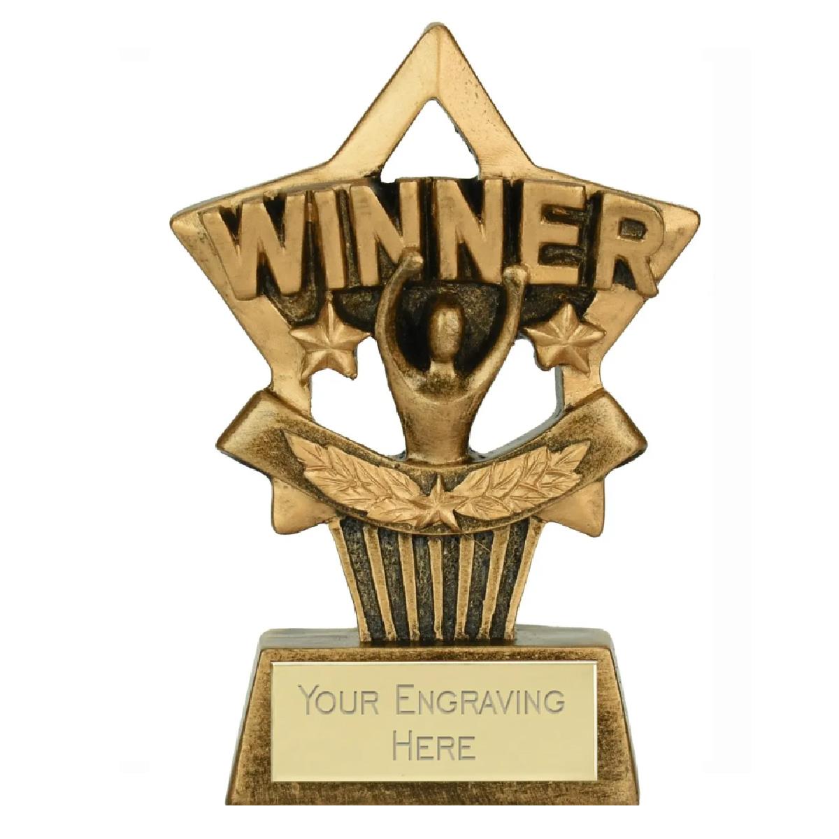 Mini Star Plus Winner Award Trophy 10cm Resin FREE engraving and Certificate