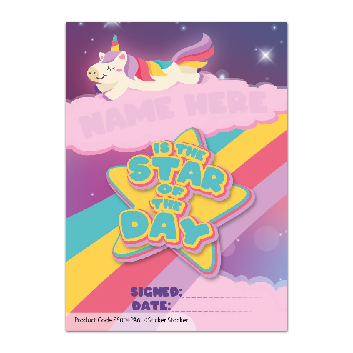 A6 Praise Note Pad 100 Sheet Incentive Chart Rewards - Star of the Day Rainbow Unicorn