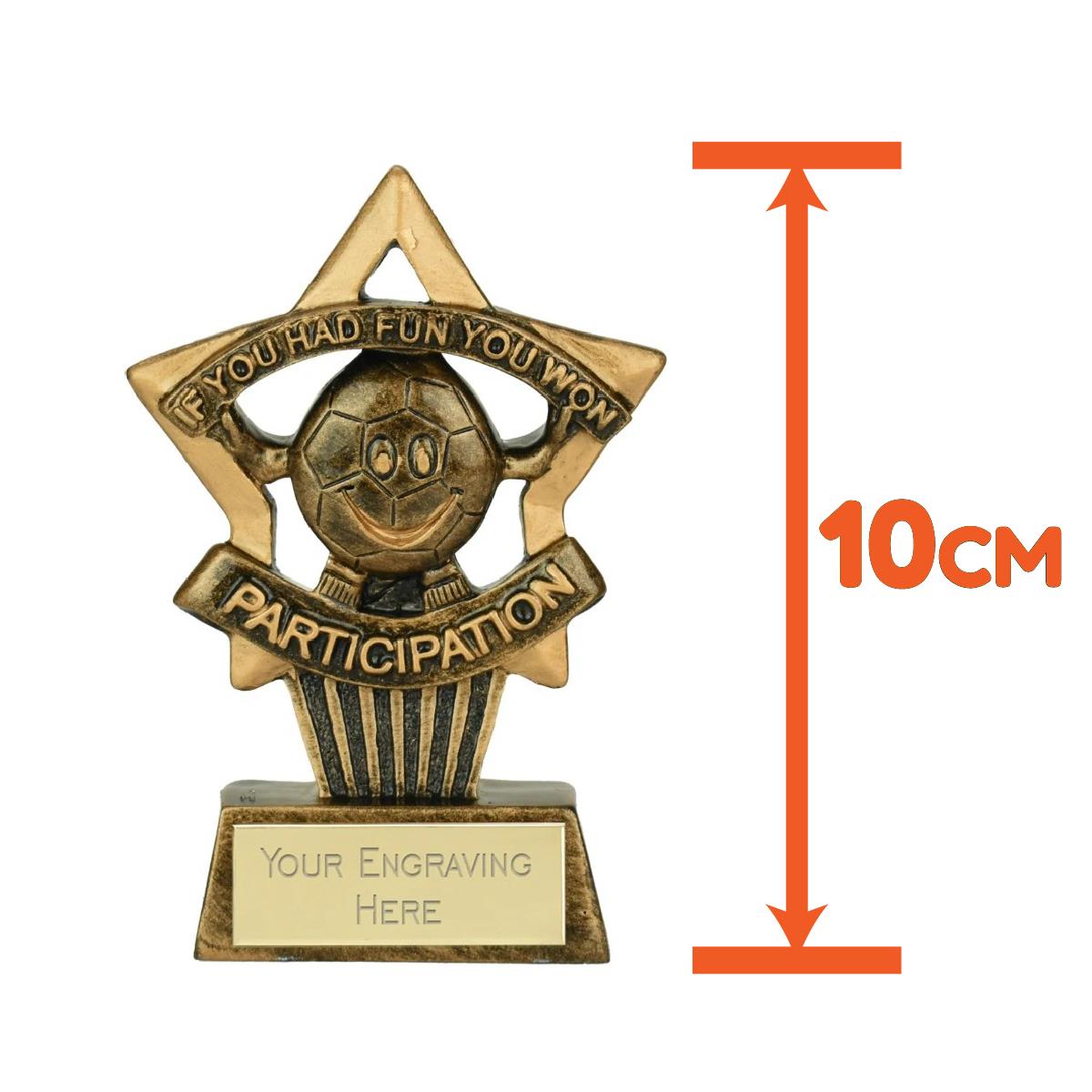 Mini Star Plus Football Participation Award Trophy 10cm Resin FREE engraving and Certificate