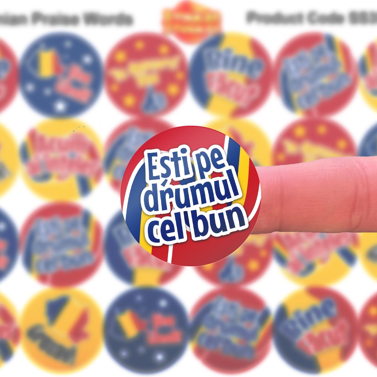 144 Super Romanian Praise Word Stickers - 30mm Glossy Reward Stickers for Teachers & Parents