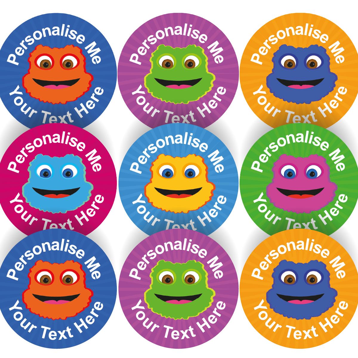 144 Happy Monster Personalised 30mm Reward Stickers for School Teachers, Parents and Nursery