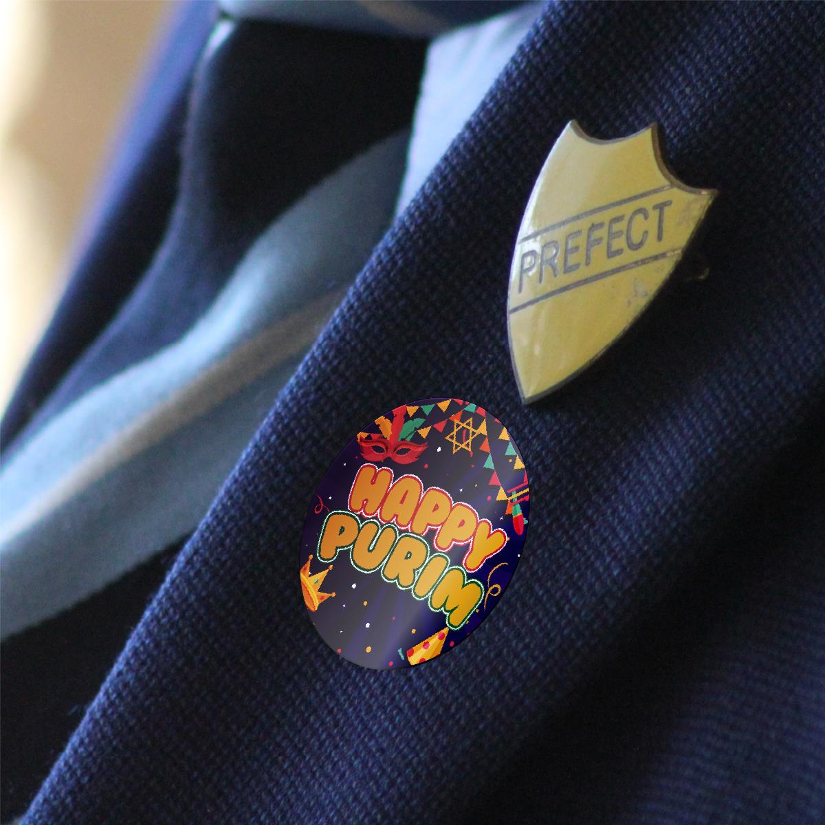 144 Colourful Happy Purim 30mm Glossy Stickers Jewish Celebration