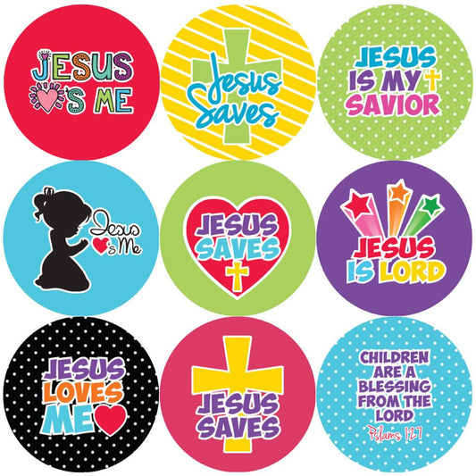 144 Jesus Saves 30mm Round Children's Christian Reward Stickers - Teachers or Parents