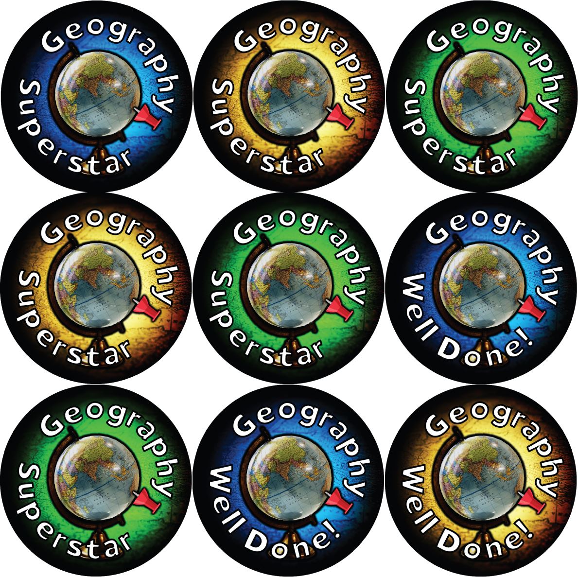 144 Geography Superstar 30mm Stickers for School Teachers, Parents and Nursery
