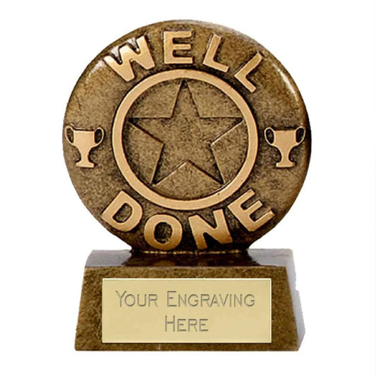 Mini Well Done Star Round Award Trophy 6.5cm Resin FREE engraving and Certificate