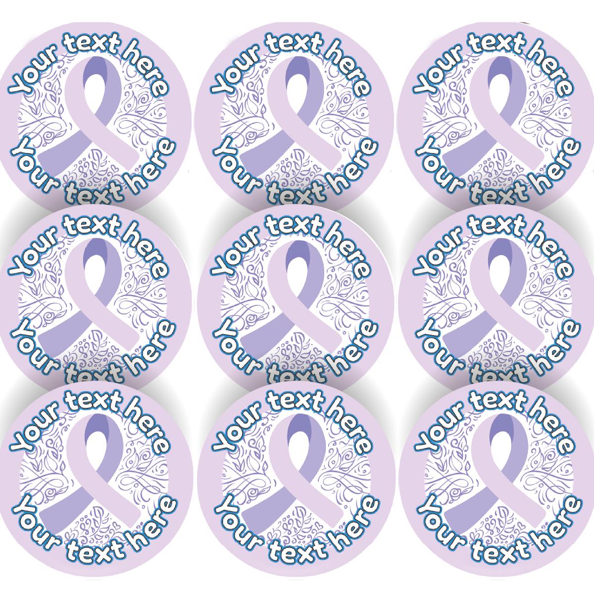 144 Purple Cancer Awareness Personalised 30mm Stickers Teachers, Parents, Schools (UNIQUE)