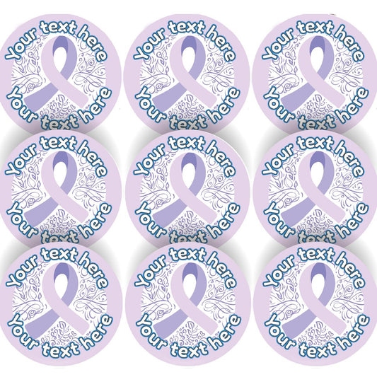 144 Purple Cancer Awareness Personalised 30mm Stickers Teachers, Parents, Schools (UNIQUE)