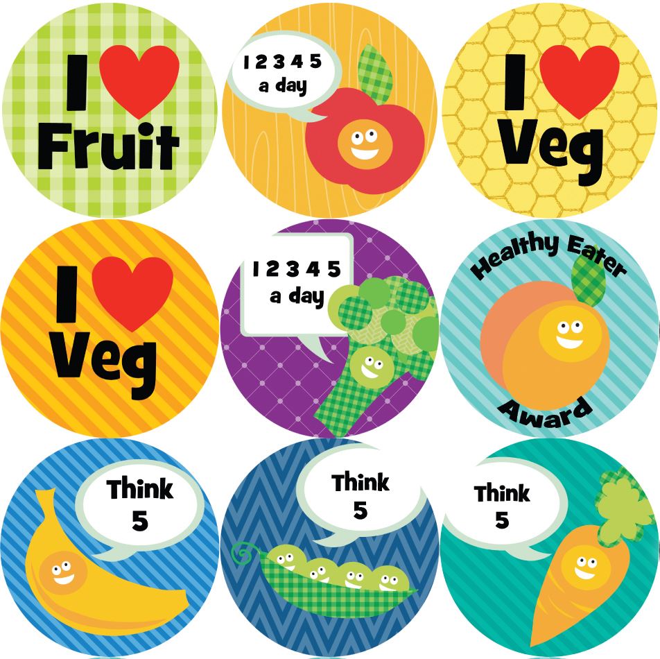 144 5 A Day 30mm Children's Clean Plate Reward Stickers for Teachers or Parents