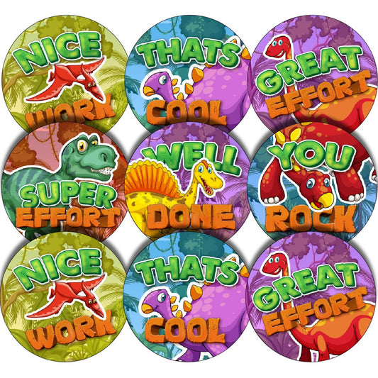 144 Dino Praise Word Rewards 30mm Glossy Stickers