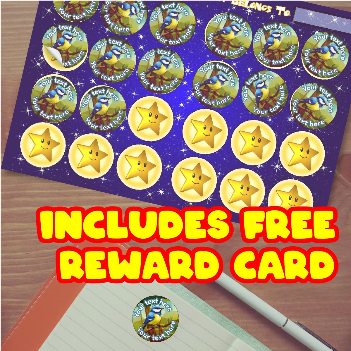 144 Personalised Bluetit Bird 30mm Reward Stickers for School Teachers, Parents and Nursery