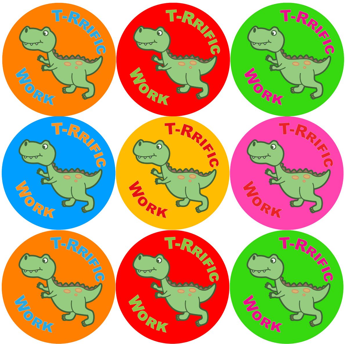 144 T-Rrifick Work Dinosaur 30mm Round Children's Reward Stickers for Teachers or Parents